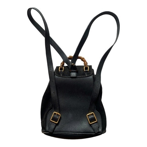 GUCCI Black Leather Suede Bamboo Mini Backpack Adjustable Strap Handbag Purse - Picture 9 of 10